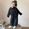 Conjunto de três peças xadrez com capuz para meninas estilo coreano, coleção primavera/outono, novo modelo 2026, roupa da moda e estilosa para meninas