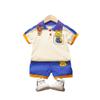 Traje de ropa para niños y niñas, traje de dos piezas con solapa de oso de dibujos animados de tigre saltando, pantalones cortos de manga corta a juego de colores para bebés