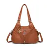 Bolso Tote de Cuero Lavado Transfronterizo para Mujer 2025 Nuevo Estilo Bolso de Hombro de Cuero Suave Bolso Cruzado Bolso Vintage para Madres de Mediana Edad