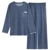 Nueva colección de otoño e invierno: pijama largo cálido y cómodo para hombre con pantalón largo y un solo bolsillo, hecho de lana y seda, adecuado tanto para usar en interiores como en exteriores