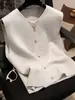 Chaleco de Punto 100% Lana Estilo Otoño e Invierno para Mujer, Cuello Redondo, Cremallera, Cárdigan Suéter sin Mangas, Chal de Cachemira