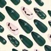 Uñas Vestibles Navideñas Verde Oscuro Esmerilado de Comercio Exterior, Piezas de Uñas Bastón de Bayas Copo de Nieve, Manicura Blanqueadora de Atmósfera Festiva
