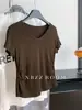 Camiseta Básica de Manga Corta Elástica de Color Sólido Ajustada para Mujer, Estilo Coreano Casual, con Cuello en V Simple y Cintura Fruncida, Verano 2026