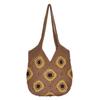 Bolso de Hombro de Paja Tejida con Ganchillo de Algodón Hecho a Mano, Flor Hueca de Girasol, para Vacaciones y Compras, para Mujer