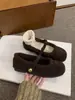 Zapatos de Mary Jane Grises con Piel para Mujer 2026 Otoño/Invierno Nuevos Versátiles Estilo Ballet Hada Suave Suela Felpa Zapatos Individuales