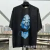 Camiseta de Manga Corta Holgada para Parejas de Ancianos Lavada Pesada con Estampado de Retratos Hip Hop Rap Estilo Americano Vintage Tendencia