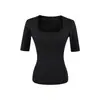 Camiseta de Manga Tres Cuartos con Escote Grande en U Pure Desire para Mujer, Nuevo Estilo Verano 2026, Corte Ajustado, Delgada, Adelgazante