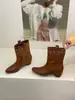 []Botas de tacón alto para mujer otoño e invierno 2026 nuevas botas de media caña con punta redonda, empalmadas, tacón oculto