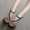 Sandalias de Mujer Diseño Nicho Nuevo Negro Punta Abierta Correa con Hebilla de Pedrería Estilete Verano Tacones Altos