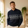 Marca de moda de venta caliente transfronteriza, suéter de punto de moda patchwork con media cremallera y cuello alto, fábrica de prendas de punto para hombre