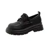 Mocassins com Solado Grosso para Aumentar a Altura para Mulheres, Versátil com Cadarço Novo Modelo 2025, Sapatos de Couro Estilo JK Preto com Cadarço Estilo Britânico