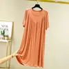 Vestido Holgado de Modal para Mujer, Estilo de Verano Delgado con Dobladillo Ancho, Camisón de Talla Grande, Falda Plisada Línea A para Ropa Exterior