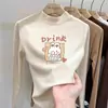 Ropa interior térmica para niñas: Colección Otoño/Invierno 2026, cuello semi-alto, camiseta de manga larga cepillada, top térmico de forro polar para niños