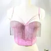 Top bustiê sexy e atraente estilo europeu e americano, justo, com bojos acolchoados, design push-up e enfeite de corrente e franja, adequado para usar como peça externa