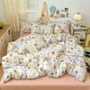 Estilo Coreano Fresco Lazo Agradable a la Piel Algodón Lavado Juego de Cama de Cuatro Piezas Funda Nórdica Dormitorio Cama Individual Juego de Tres Piezas
