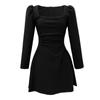 Nuevo Estilo Otoño 2026 Vestido Negro Pequeño Estilo Hepburn con Cuello Cuadrado, Ceñido a la Cintura, Elegante Vestido Femenino, Falda de Línea A 6117