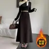 [Dos Largos de Falda + Acetato de Lana] Faldas de Otoño e Invierno para Mujer Mostrando Estilo Francés Negro Elegante Faldas Largas