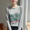 Estampado de carta transfronteriza, nuevo top de manga larga para mujer Otoño e Invierno 2025, camiseta básica de punto versátil