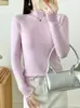 Suéter de Punto con Cuello Semi-Alto y Borde Fruncido para Mujer, Nuevo Estilo Otoño e Invierno 2025, Color Sólido, Corte Ajustado, Suéter Pulóver Sencillo
