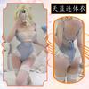 Ropa Interior Sexy Noche Dorada Encaje Sexy Perspectiva Abertura en la Entrepierna Ropa Lanti Costura Azul Acuático Juego de Rol de Sirvienta qqny Femenina