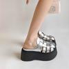 Medias Pantuflas Cerradas Estilo Plata de Alta Gama para Mujer, Nuevo Modelo Verano 2026, Para Usar al Aire Libre, Sandalias Romanas Tejidas Huecas de Suela Gruesa