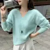 Suéter de lana para mujer, suéter con forro polar, suéter de punto liso de ajuste holgado para otoño e invierno, capa base, top de cachemira, estilo moderno, fabricante