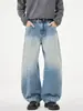 Moda Masculina Muqiu 2026 Outono/Inverno Tendência Lavado Gradiente Leve Jeans Faca Curva, Calça Comprida Wide-Leg Unissex