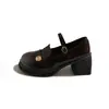 Zapatos de tacón alto gruesos de cuero estilo británico negro para mujer, nueva colección de otoño 2026, Mary Janes planos versátiles y retro
