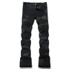 [Transfronterizo] Nuevo estilo 2026, jeans acampanados de retazos ligeros de lujo para hombre, con bordados de moda, tejido elástico, corte ajustado y un color negro que realza tu apariencia