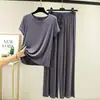 Nuevo conjunto de pijama de dos piezas para mujer de algodón modal de manga corta para primavera y verano, pantalones anchos casuales holgados, talla grande para casa
