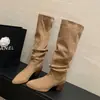 Amazon comercio exterior otoño e invierno zapatos de mujer nuevos botas largas de gamuza botas de caña alta tacón grueso tacones altos para mujer combinan con todo alto