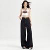 Vaqueros holgados de pierna ancha estilo americano azul oscuro para mujer, pantalones rectos casuales y holgados de verano 2025.
