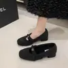 Zapatos Mary Jane de Tacón Grueso para Mujer, Otoño/Invierno Retro Gamuza Camelia 2026 Nuevo Punta Cuadrada Moño Zapatos de Moda