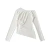 A1001-25 Nova Estilo Verão Estilo Europeu e Americano Sexy Sexy Ombro Inclinado Ombro a Mostra Manga Longa Barra Inclinada Slim Casual Camiseta