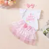 Moda 2026 Conjunto de Princesa para el Primer Cumpleaños de Bebé Niña: Enterizo con Mangas Abullonadas, Falda con Adorno de Encaje y Set de Accesorios para el Cabello