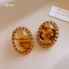 Pendientes Ovalados de Resina Color Café Maillard Aguja Plateada Otoño e Invierno Retro Versátiles Pendientes de Lujo Ligero de Alta Gama para Mujer