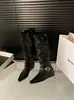 Botines Elásticos de Tobillo con Tacón Grueso y Punta Cuadrada, Estilo Nuevo Otoño/Invierno 2026 para Mujer, Botas Ajustadas de Gamuza con Cierre Trasero, Elegantes y Versátiles para el Trabajo