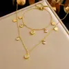 Moderna Joyería de Nicho de Lujo Ligero Versátil Forma de Corazón Flor Diamantes Incrustados Chapado en Oro Cadena para Clavícula Pulsera Acero Inoxidable Elegante Simple Conjunto