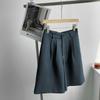 Calça Reta de Cintura Alta Zistanchegxi para Mulheres Primavera e Outono Estilo K Solta Casual Cor Lisa Calça de Cinco Pontos 596 Tendência