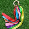 Fitas de sete cores fita anel de madeira anel sino de mão equipamento de exercício matinal para jardim de infância adereços de dança de mão