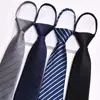 Corbata para Hombre Cremallera Azul Negocio Profesional Vestir Nudo Libre Moda Novio Boda Boda Banda de Mano Rayada Negra