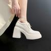 Zapatos de Moda Sencillos Estilo Británico de 10 cm con Suela Gruesa, Novedad Primavera 2026, Zapatos de Cuero con Cordones de Corte Profundo y Tacón Grueso