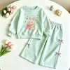 Conjunto de Moletom com Estampa de Coelho e Calça Reta para Meninas e Crianças Pequenas Primavera/Outono Duas Peças Múltiplas Cores Disponíveis Roupas Infantis Dropshipping