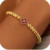 Pulsera de Abalorios con Diseño Transfronterizo de Trébol de Cuatro Hojas y Piedra de Nacimiento, Estilo Vintage, Joyería de Pulsera con Temperamento de Lujo Ligero