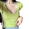 Camiseta curta estilo garota sexy e quente verão Novo Design Pura desejo slim cor sólida manga curta blusa básica top para mulheres