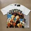 Camiseta Unisex Casual de Verano de Calle de Manga Corta con Cuello Redondo, Estampado de Letras con Pedrería Retro de Emoción Mixta
