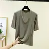 Camiseta Modal Nova Patchwork Gola V Manga Cinco Pontas Feminina Verão Tamanho Grande Elástica Camada Base Solta Casual