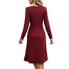 Vestido midi de manga larga plisado cruzado, de color liso, con escote en V y cintura ceñida, estilo nuevo transfronterizo europeo y americano, para mujer, 2026