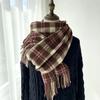Cachecol Xadrez Feminino Outono e Inverno Novo Xale Retrô Coreano Estudante Japonês Imitação Caxemira Quente Cachecol de Franjas Atacado