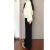 Jeans de Pierna Ancha Acampanados para Mujer con Forma de Cuerpo de Pera Negra, Forrados de Polar para Invierno, Engrosados, Corte Holgado, Tallas Grandes, Pantalones Adelgazantes de Pierna Ancha